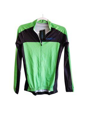 Cycle Run Mens Long Sleeve Jersey Size XS Green Black Breathable Reflective Trim